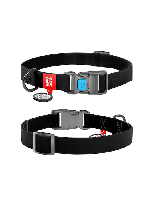 WauDog Dog Collar in Black color Waterproof with Smart ID & Plastic Buckle 31 - 49cm