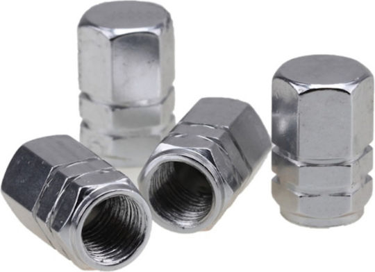 Metallic Car Tire Valve Caps Silver 4pcs