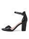 Tamaris Leather Women's Sandals with Ankle Strap Black with Chunky High Heel