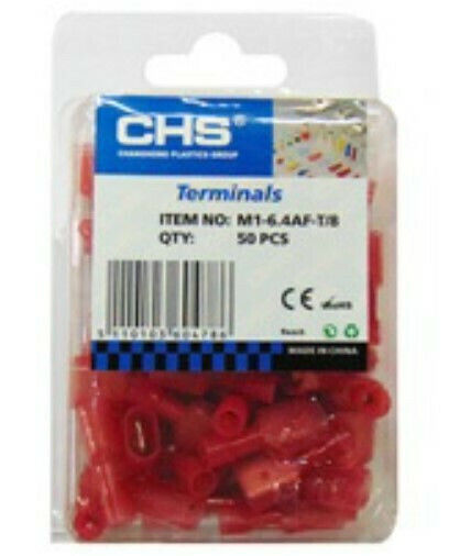 CHS Terminale electrice cu sertar cu izolație M1-6,4AF-T/8 Roșu în set de 50buc