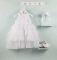 Bambolino Serenity Λευκό Βαπτιστικό Σετ Ρούχων με Αξεσουάρ Μαλλιών & Φόρεμα από Τούλι 2τμχ