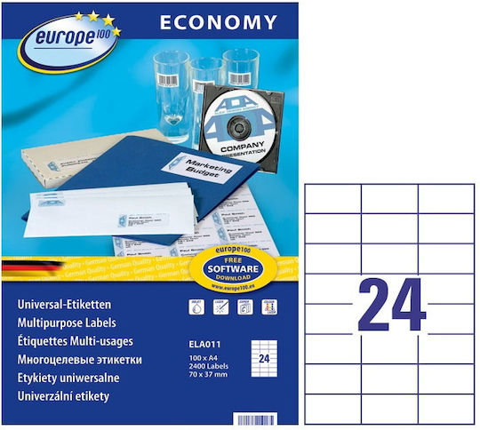 Avery 1600 Αυτοκόλλητες Ετικέτες Α4 Ορθογώνιες Economy 70x37mm