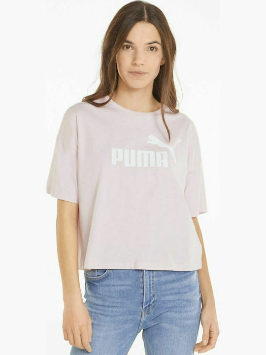 PUMA Logo Damen Crop T-Shirt Powder Pink