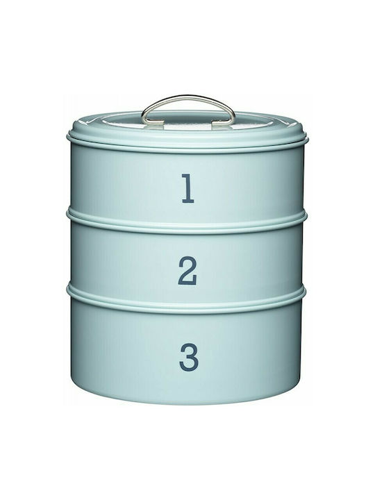 Kitchen Craft Living Nostalgia Set of 3pcs Containers General Use with Lid Metallic Blue 22x22x27cm