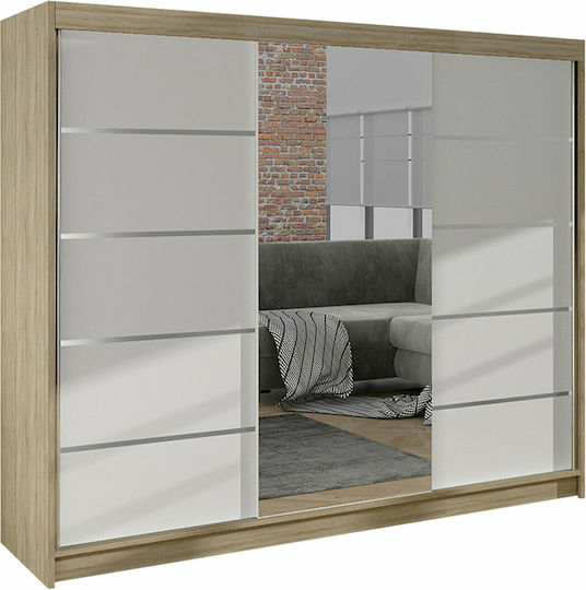 Dreifachtür Schieben mit Spiegel Derby VI 200x58x215cm Oak / White