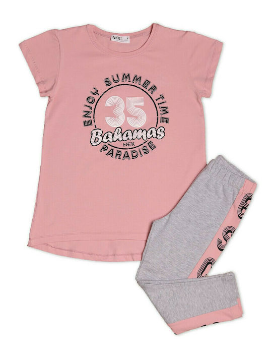 Nek Kids Wear Kids Set with Leggings Summer 2pcs Pink