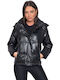 Kurz Damen Puffer Jacke für Winter Schwarz