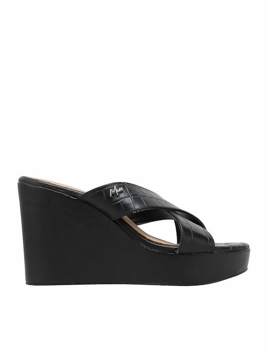 Ena Women's Leather Platform Wedge Sandals Black