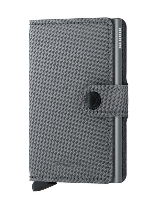 Miniwallet Carbon Δερμάτινο Ανδρικό Πορτοφόλι Καρτών με RFID και Μηχανισμό Slide Γκρι
