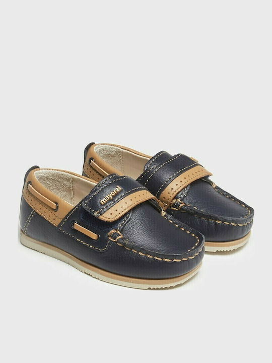 Boys Anatomic Leather Moccasins with Velcro Navy Blue