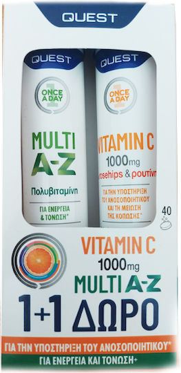 Quest Multi A-Z & Vitamin C 1000mg Πολυβιταμίνη για Ενέργεια & Ενίσχυση του Ανοσοποιητικού 1000mg Πορτοκάλι 2 x 20 αναβράζοντα δισκία