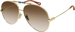 Chloe Sunglasses Χρυσά with Metal Frame & Brown Lens