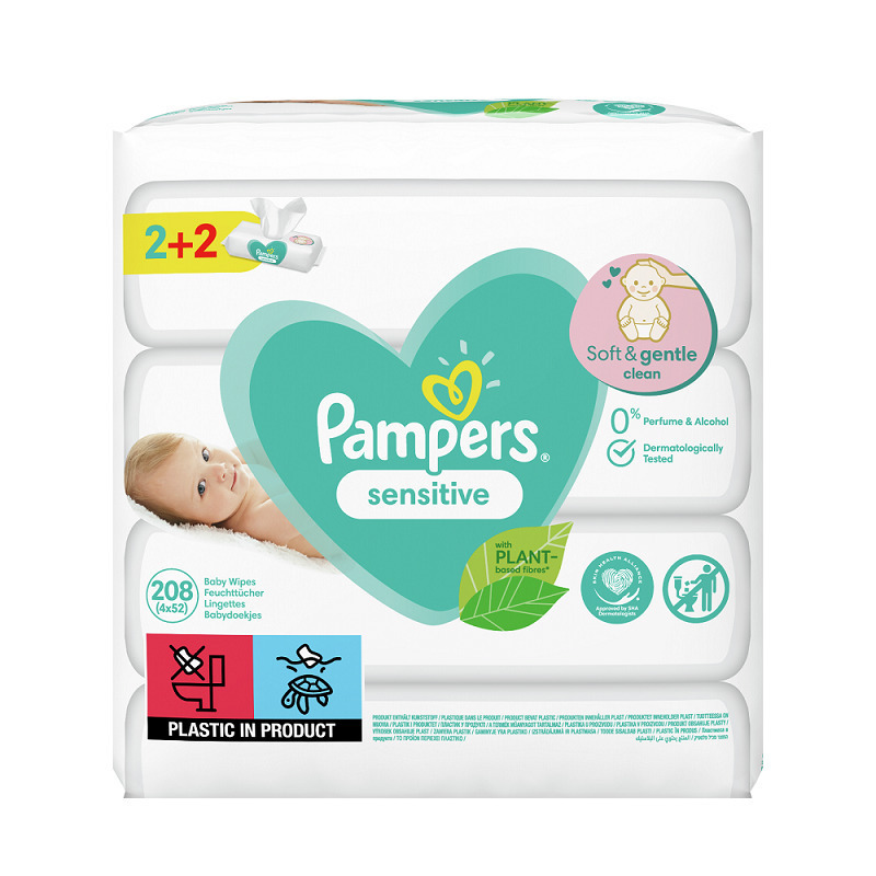 Pampers lingettes bébé sensitive - lot de 12 x 52 lingettes - 624