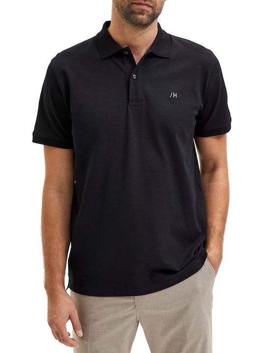 Selected Ανδρική Μπλούζα Polo Κοντομάνικη Μαύρη