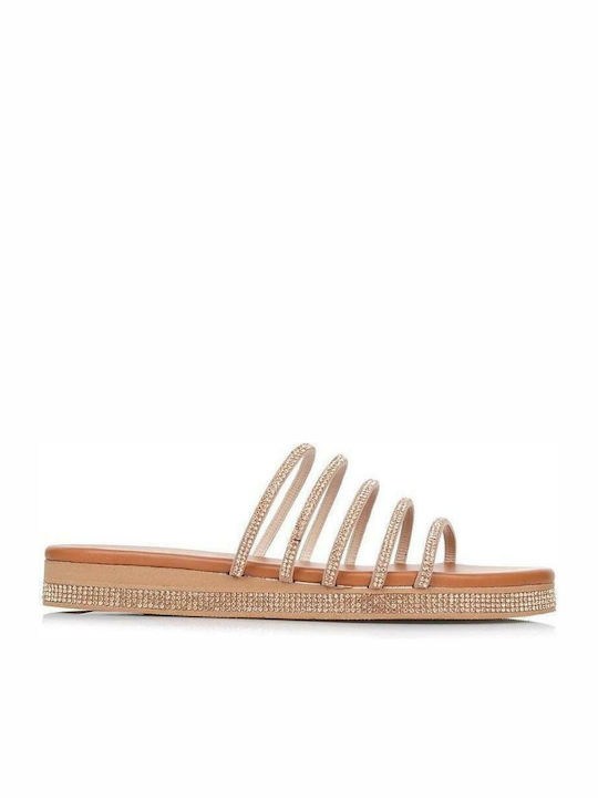 Leather Women's Flat Sandals Flatforms in Gold Color