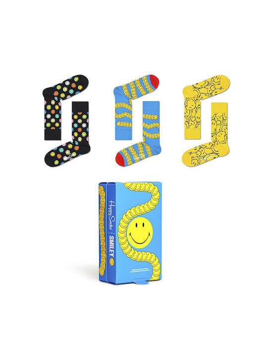 Happy Socks Smiley Gemusterte Socken Black / Yellow / Light Blue 3Pack