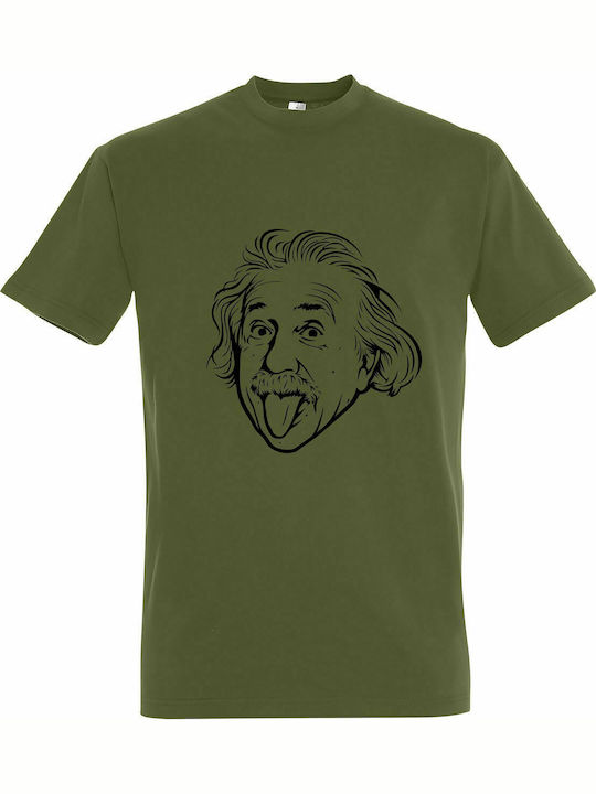 T-shirt Unisex " Albert Einstein Tongue ", Light Army