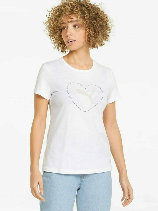 Puma Valentine’s Day Γυναικείο Αθλητικό T-shirt Λευκό