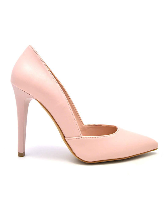 Envie Shoes Δερμάτινες Μυτερές Γόβες με Λεπτό Ψηλό Τακούνι Ροζ