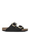 Arizona Big Buckle Leather Women's Flat Sandals Anatomic in Black Color Narrow Fit