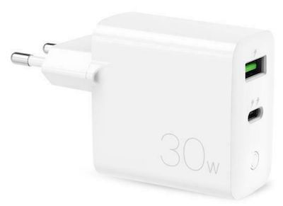 Puro Charger Without Cable with USB-A Port and USB-C Port 30W Power Delivery Whites (FCMTCUSBAC30WPD)