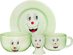 Feeding Set Happy Face made of Porcelain Green 4pcs