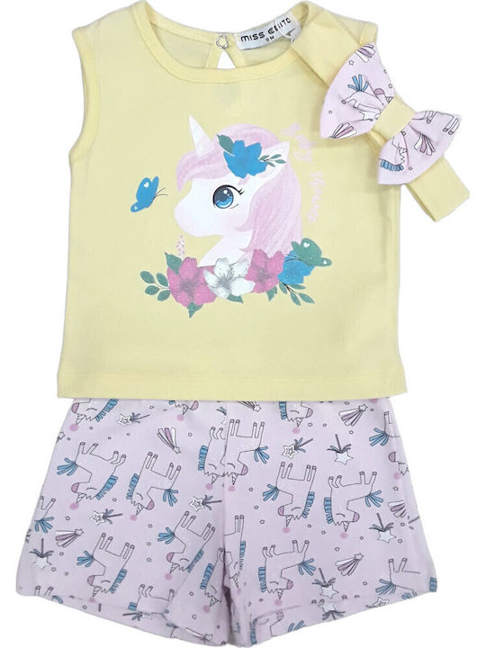 Evita Set Pentru Copii Cu Pantaloni Scurți Galben 2 Bucăți