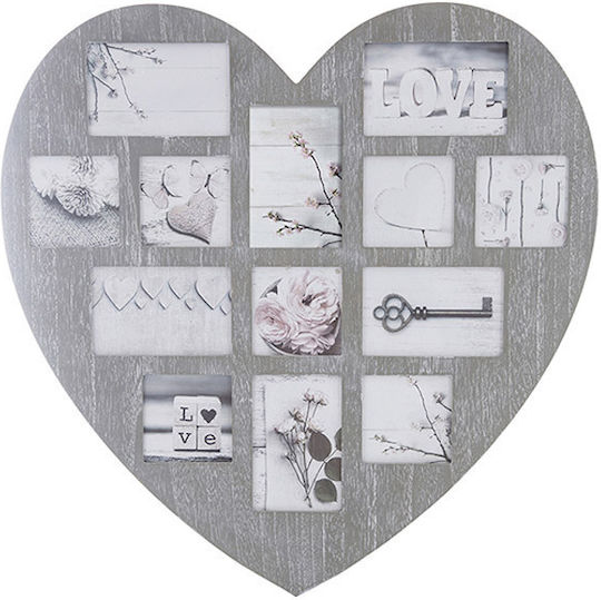 Atmosphera Grey Multi Wall-Mounted Picture Frame 13 Photos Wooden Gray Heart Shape