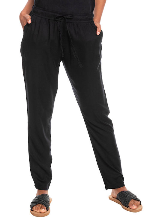 Bimini Women's Fabric Trousers with Elastic Carrot Fit Black