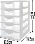 Plastic Desktop Drawer 5 Number of Spit 13.3x15.2x25.1cm White