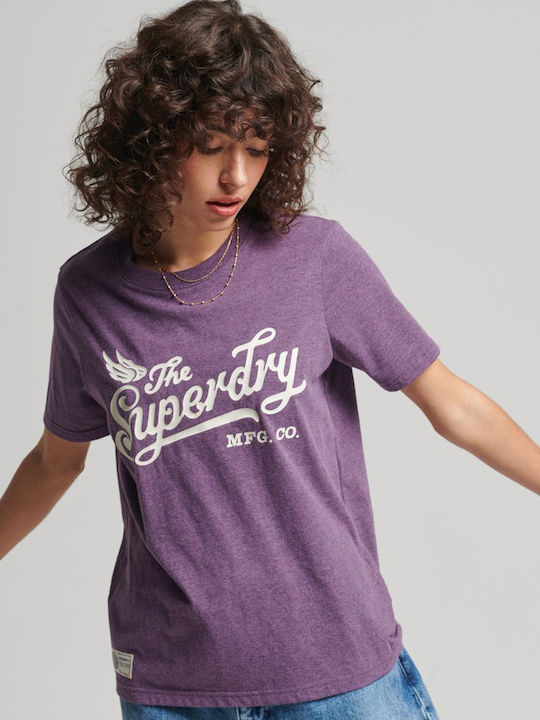 Superdry Vintage Script Style College Women's T-shirt Purple