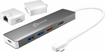 J5create JCD375 USB-C Docking Station με HDMI 4K PD Γκρι