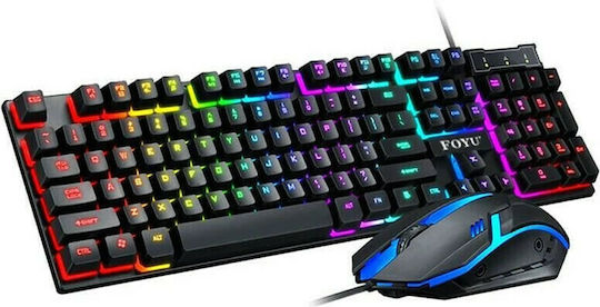 Foyu FO-D336 RGB Set Gaming Tastatură Mecanică cu Membrană comutatoare și iluminare RGB & Mouse (Engleză UK)