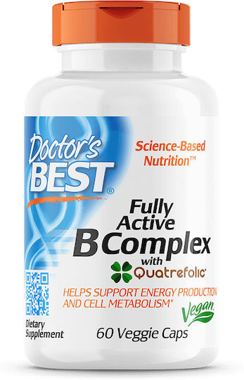 Doctor's Best Fully Active B Complex with Quatrefolic Βιταμίνη για Ενέργεια, Ενίσχυση του Ανοσοποιητικού & το Νευρικό Σύστημα 60 φυτικές κάψουλες