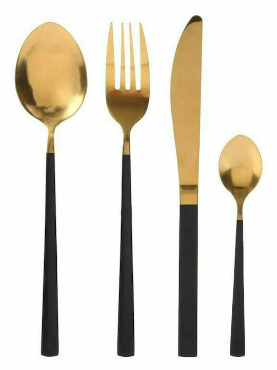 Aria Trade 16-Piece Stainless Steel 18/10 Black-Gold Cutlery Set