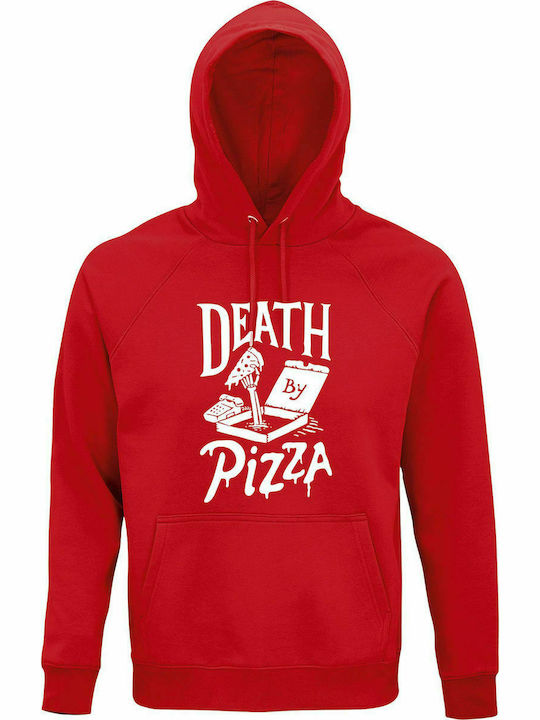 Hoodie Unisex, Organic " Death by Pizza, Pizza Lover ", Red