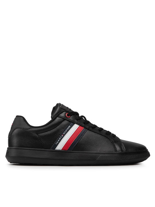 Tommy Hilfiger Essential Leather Cupsole Trainers Ανδρικά Sneakers Μαύρα