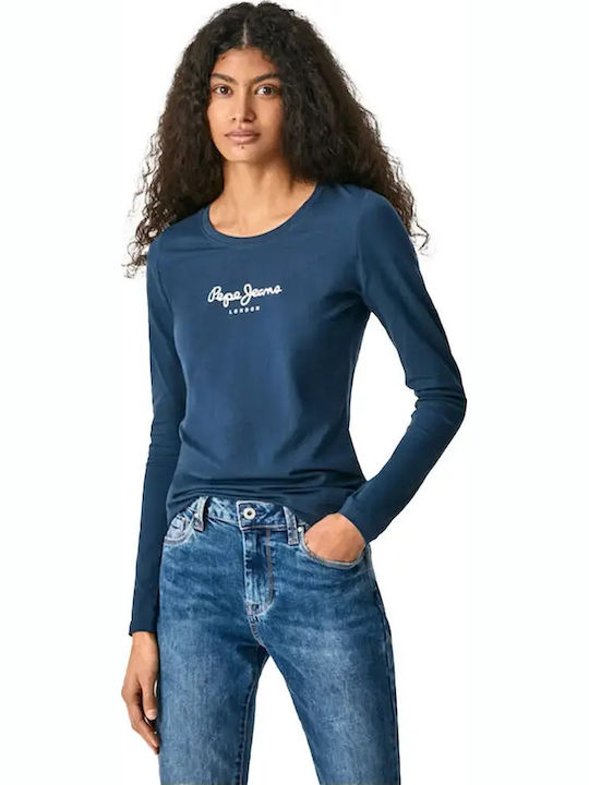 New Virginia Women's Blouse Cotton Long Sleeve Navy Blue