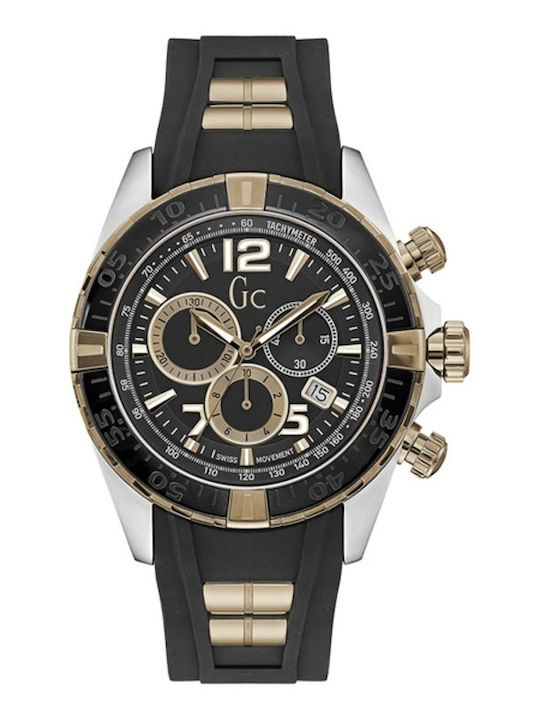 GC Watches Sportracer Ανδρικό Ρολόι 45mm Χρονογράφος Μπαταρίας με Μαύρο Καουτσούκ Λουράκι