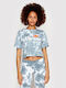 Alberta Tie Dye Γυναικείο Αθλητικό Crop Top Κοντομάνικο Γαλάζιο
