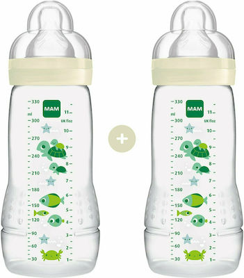 Mam Plastic Bottle Set Easy Active Combi-Pack with Silicone Nipple for 4+ months White Fairy Tale 330ml 2pcs