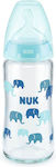 Nuk Γυάλινο Μπιμπερό First Choice Plus Temperature Control Κατά των Κολικών με Θηλή Σιλικόνης 240ml για 0-6 μηνών Σιέλ Ελεφαντάκια