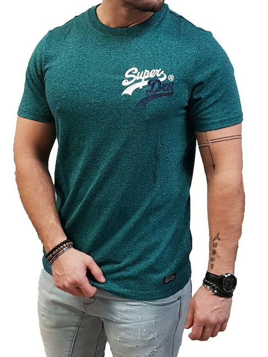 Superdry Ανδρικό T-shirt Πετρόλ με Λογότυπο