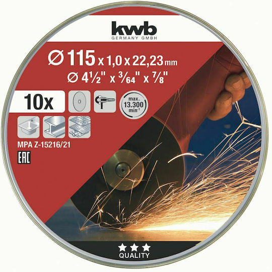 KWB Cutting Disc Metal Hole Diameter 115mm 10pcs