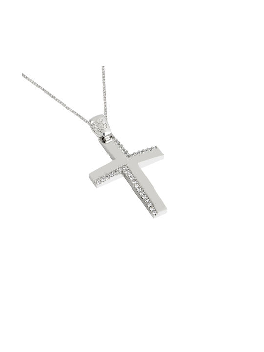 Christening cross made of 14 k white gold with chain for girl Σ129