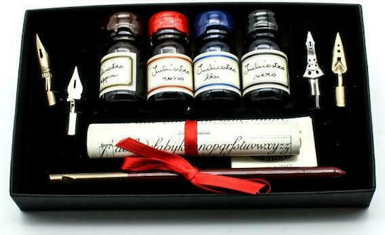 Francesco Rubinato Set Calligraphy Pen Brown with Blue Ink