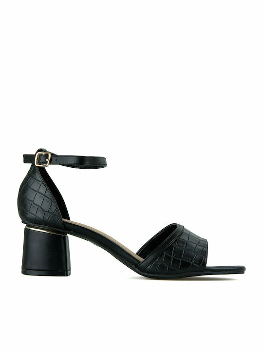 Envie Shoes Leather Sandals Croco Black