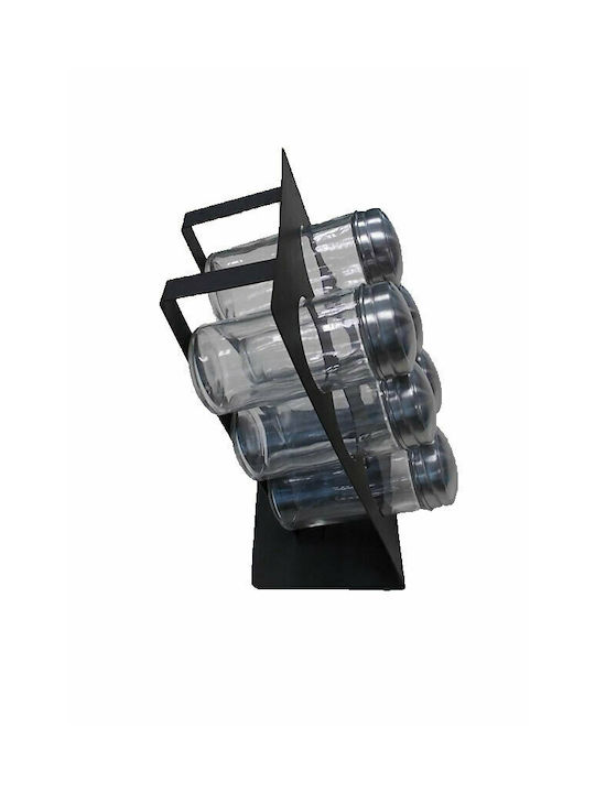 Karvounis Glass Tabletop Spice Rack with Stand Black 6pcs