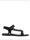 Hayes Logo Leather Women's Flat Sandals with Strap in Black Color