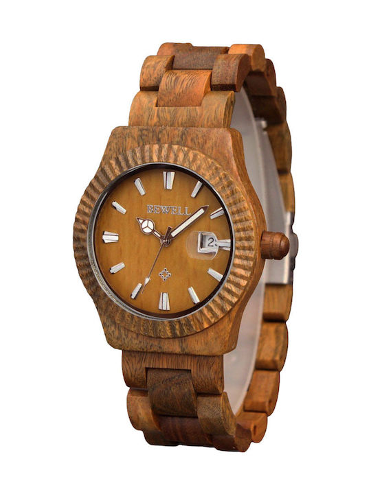 Bewell Venus Мъжки Часовник 40mm На Батерия с Кафяво Дървено Местенце